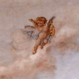 ...dove un grazioso putto con arpa siede su una nuvola, accompagnato da farfalle